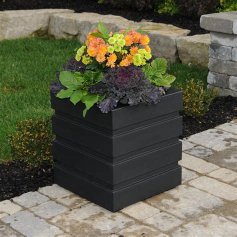 18 square planter box black metal|Large Black Square Planter .